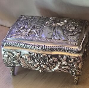 Ornate Vintage Silver Jewelry Music Box